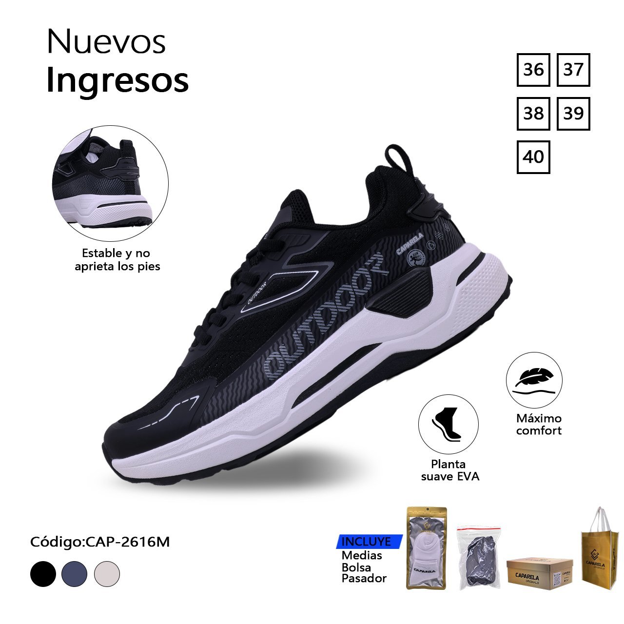 ZAPATILLA CAPARELA NEGRO URBANO